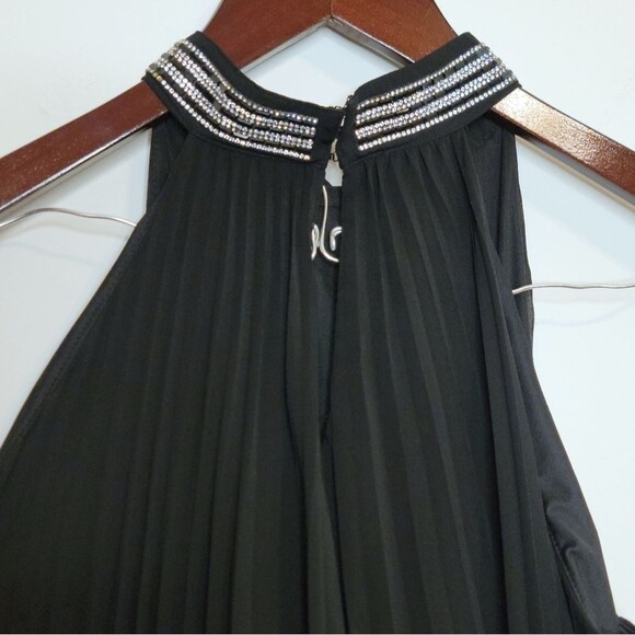 Luxe by Carmen Marc Valvo Black High Neck Rhinestone Keyhole Dress Size Medium - Picture 6 of 9